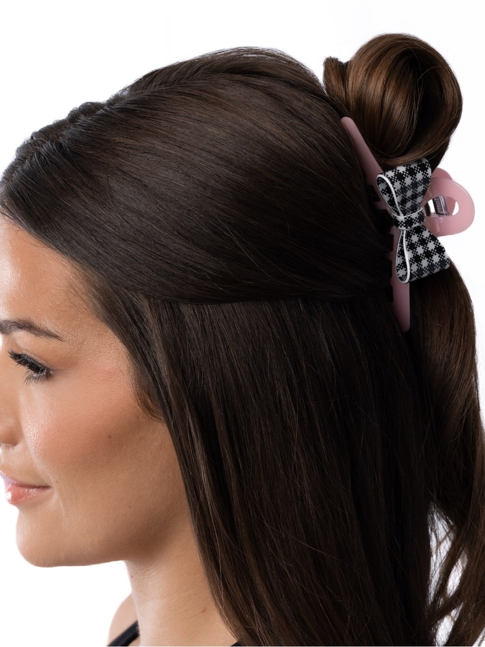 NWT Houndstooth bow & pink claw clip(Last One)